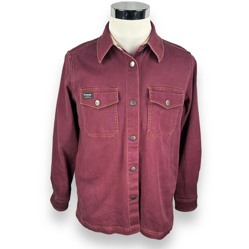 Wildfang The Essential Overdyed Shacket Shirt Jacket Men Small Maroon Snaps